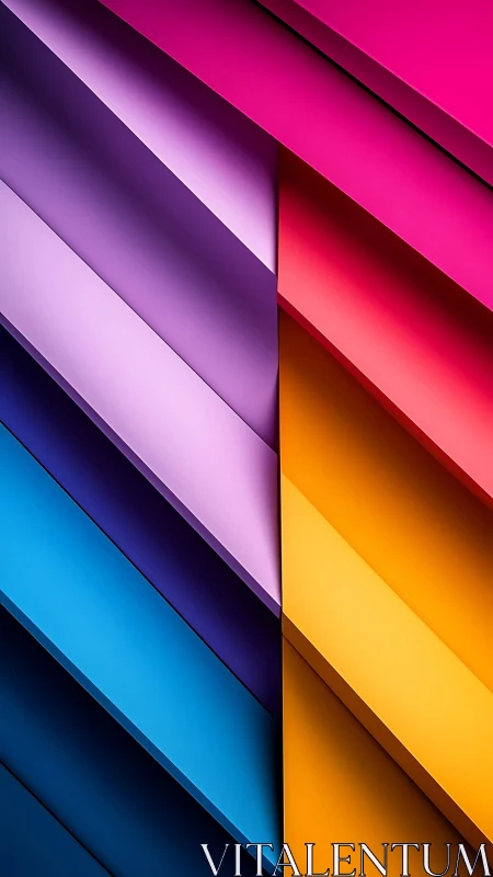 Layered spectrum diagonals in bold geometric abstraction.