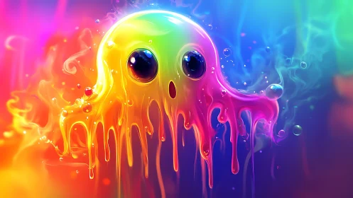 Neon slime ghost melts into a glowing multicolor haze.