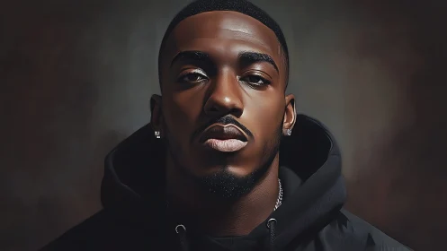 Moody digital portrait of man in dark hooded sweatshirt.