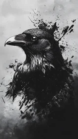 Bold raven portrait emerging from inky night shadows.