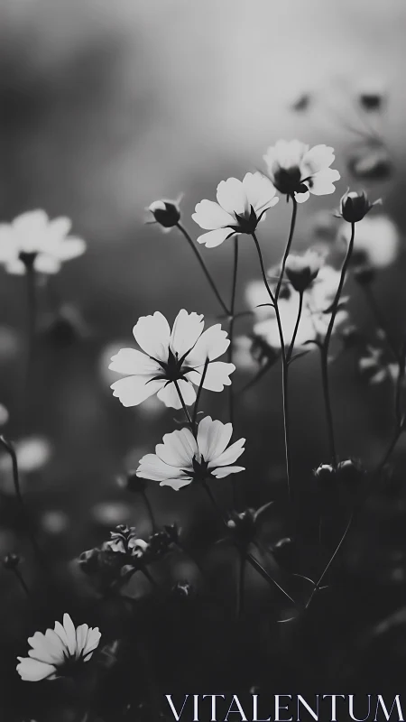 Daisy flowers in monochrome with selective focus on blooms