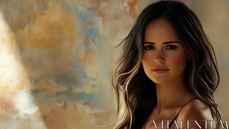 Portrait of brunette woman in soft painterly backlight.