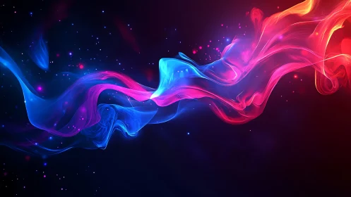 Colored light trails across dark abstract digital background.