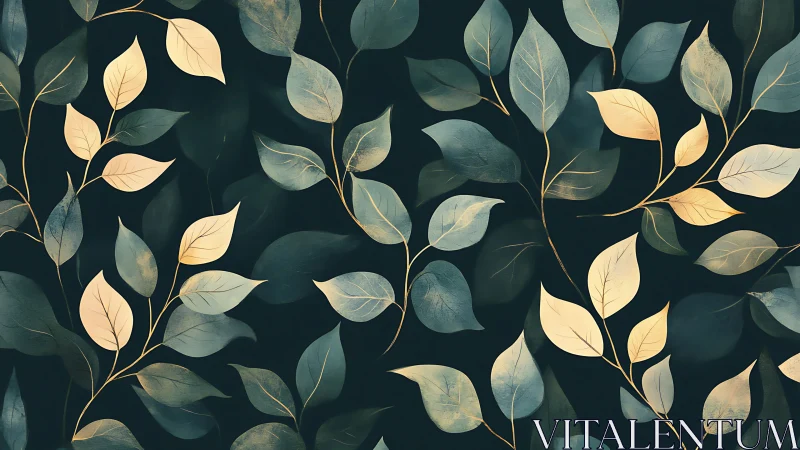 Elegant teal and gold leaf pattern evokes calm natural luxury