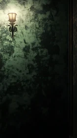 Lonely wall lantern quietly carves light from looming dark