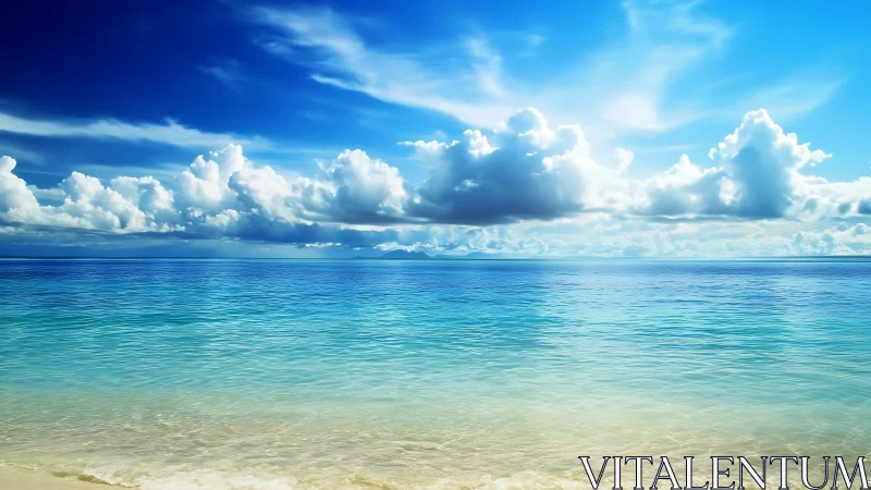 Calm coastal shoreline with clear blue sea and clouded sky.