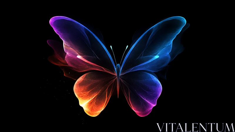 Vibrant neon butterfly with glowing gradient wings.