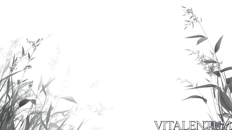 Minimal grayscale grass silhouettes on white background.