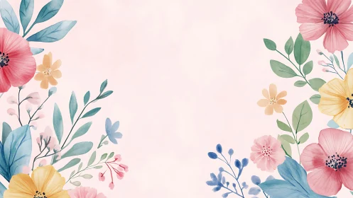 Watercolor Bloom Symphony: Pink and Gold Florals on Serene Canvas