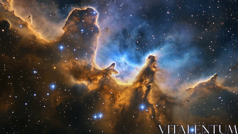 Ionized hydrogen nebula with dense dust pillars and embedded stars