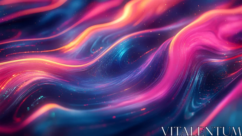 Abstract neon light trails over dark gradient background.