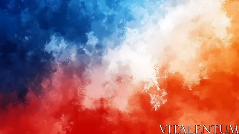 Tri-color cloudscape blends bold red, white, deep blue.