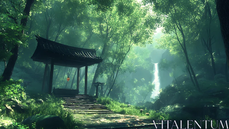 Misty Forest Pavilion: Where Ancient Architecture Meets Nature's Serenity.