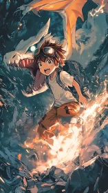 Fearless kid and loyal dragon racing through glowing chaos.