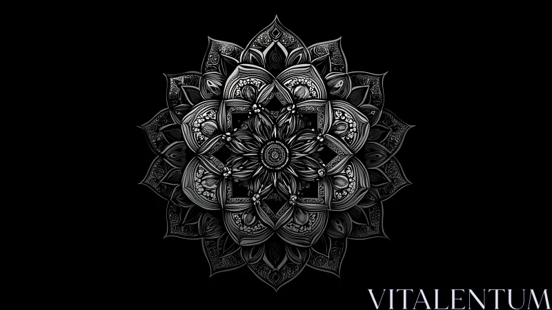 Silver night mandala blooming in layered shadowed petals.