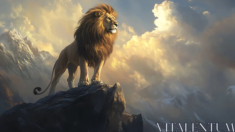 Majestic mountain lion against luminous storm clouds.