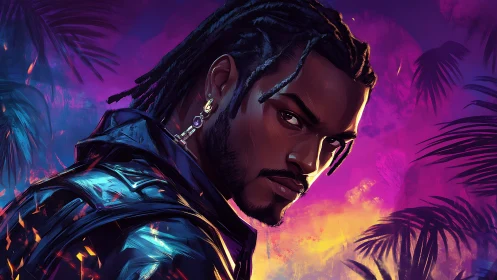 Neon dusk renegade under electric tropic skies.