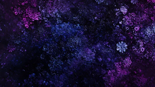 Granular nebula-like texture with violet and indigo crystalline blooms