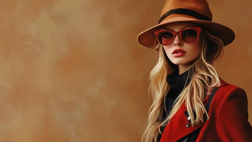 Effortless autumn style with bold hat and red accents.