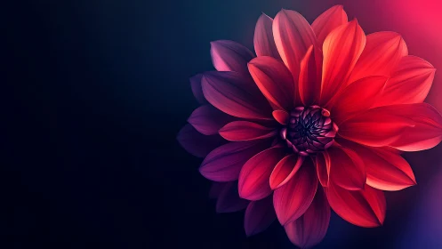 Digitally rendered dahlia flower with gradient lighting against dark background.