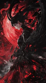 Blood-moon crowned sorceress wrapped in shattering starlight.