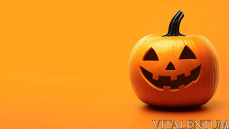 Smiling jack-o-lantern on monochrome orange studio backdrop.