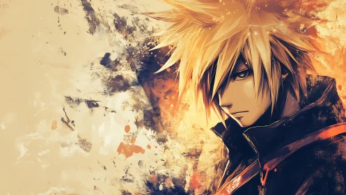 Digital painting portrait with grunge abstraction and warm contrast.