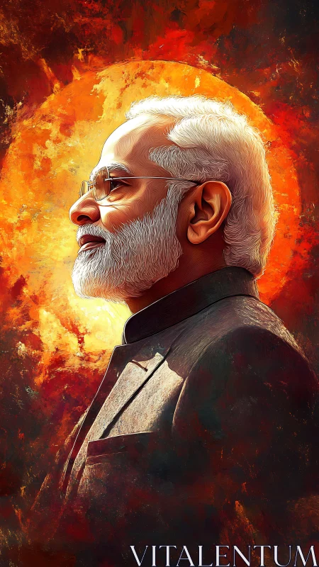 Elder statesman profile before blazing solar backdrop.