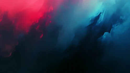 Crimson storm collides with midnight teal nebula veil.