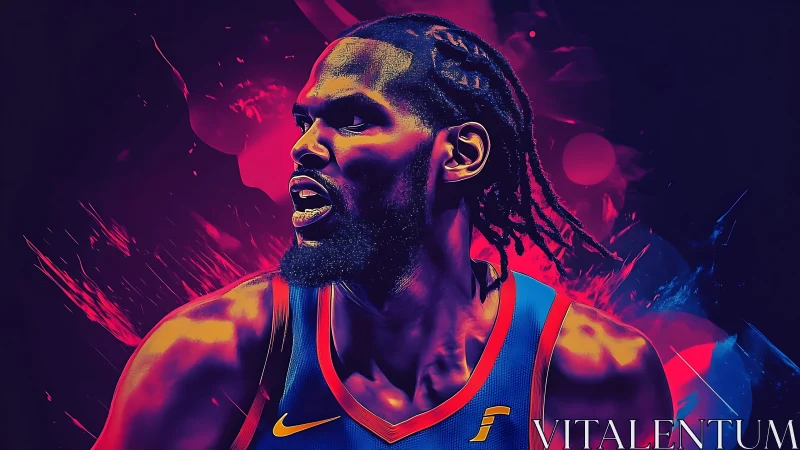 Neon-scorched baller slices through cosmic courtlight