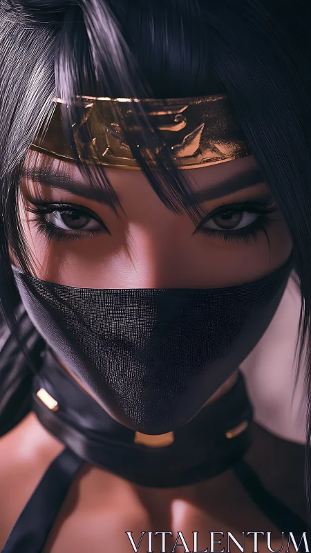 Masked kunoichi portrait with intense focused gaze