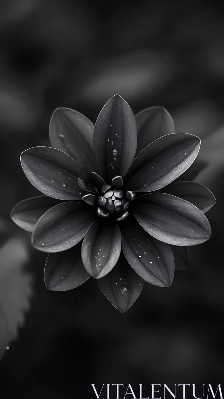 Dahlia Bloom Rendered in Monochromatic Contrast and Sharp Textural Detail.