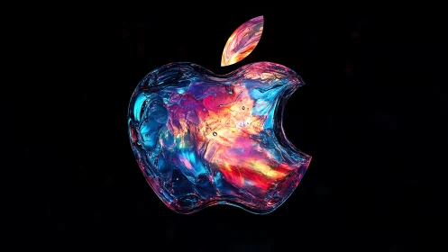 3D crystalline logo silhouette with iridescent liquid refractions.