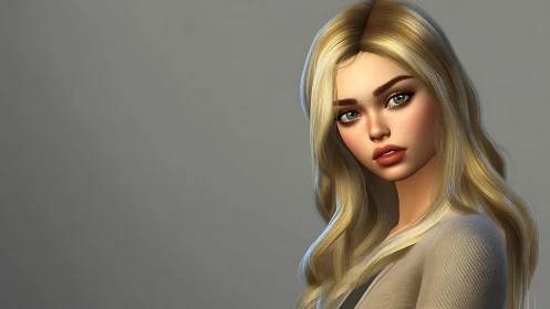 Blonde digital portrait with soft light and gray backdrop.