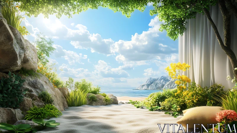 Sunlit cove lounge with dreamy seaside garden hush.