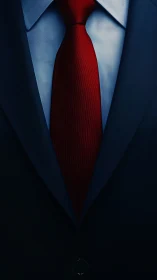 Red Tie Against Navy Suit and Crisp White Shirt.