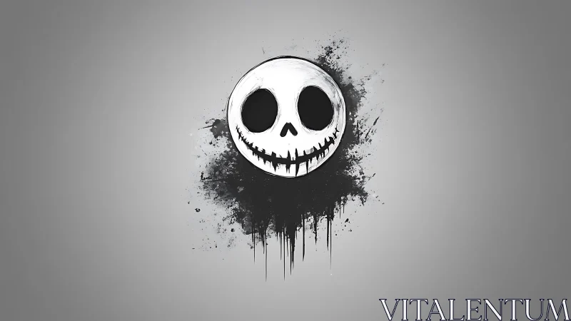 Grinning skull face splashes through inky grayscale twilight.