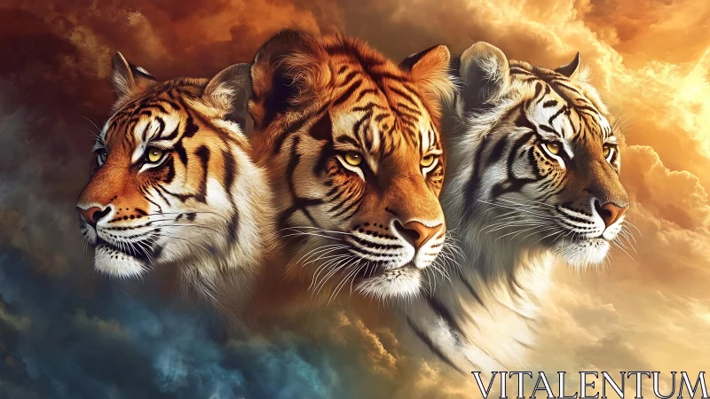 Three Majestic Tigers in Golden Light.