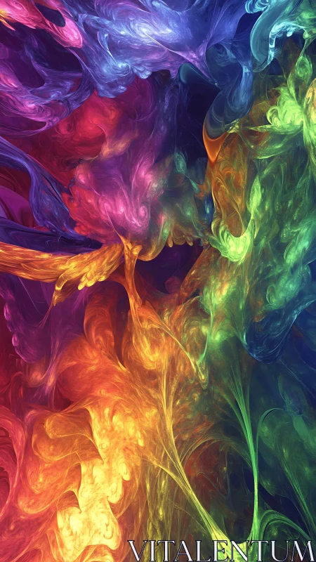 Multicolor fluid fractal forms in vertical digital field.