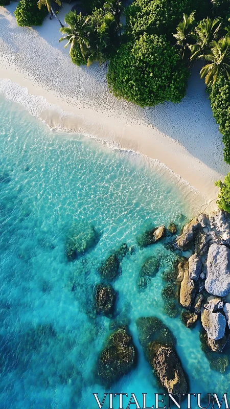 Tropical Beach Aerial View with Turquoise Water and Rock Formations