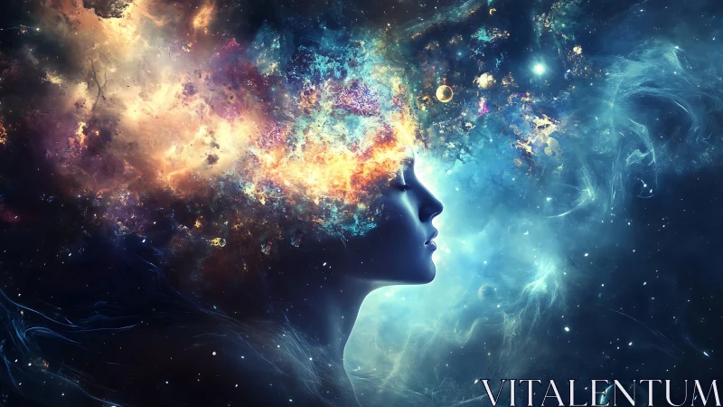 Digital painting of cosmic portrait with nebular headspace.