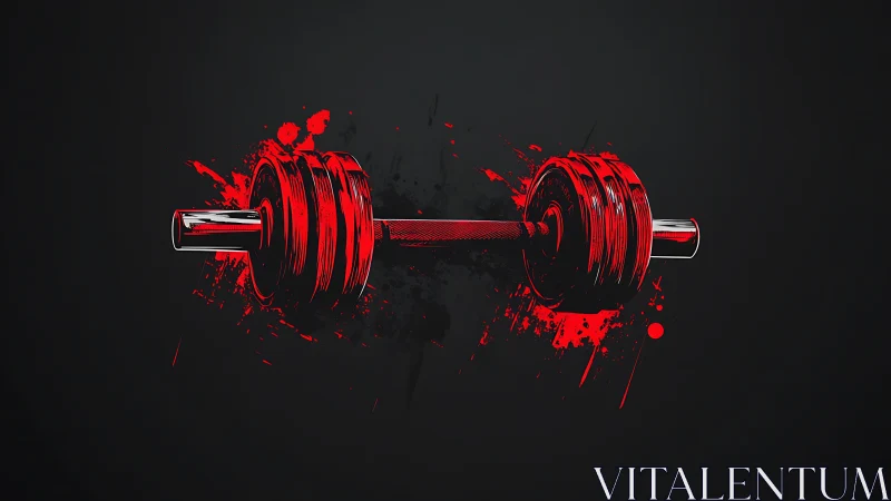 Red barbell illustration explodes with dynamic paint splashes