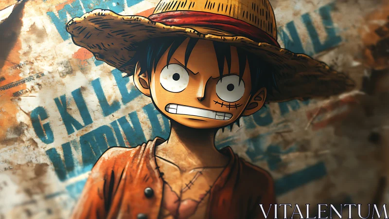 Scrappy straw-hatted dreamer framed by worn posters.