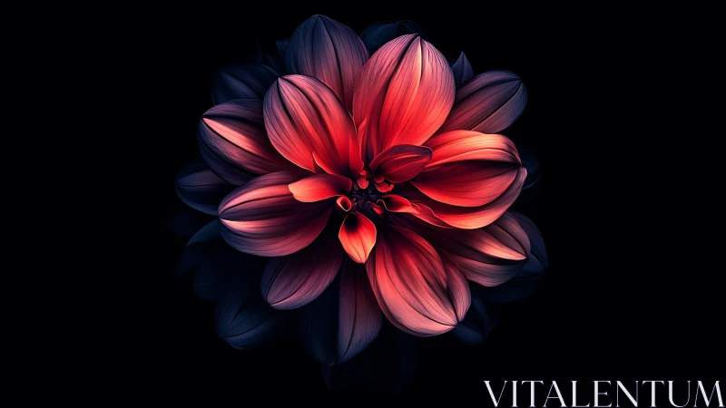 Vibrant Red Dahlia Petals Glowing Against Black.