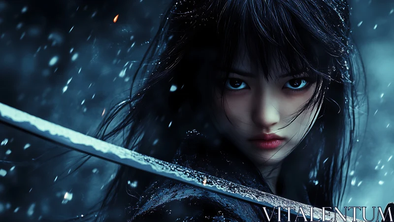 Cyber-precise samurai portrait with frosted katana edge.