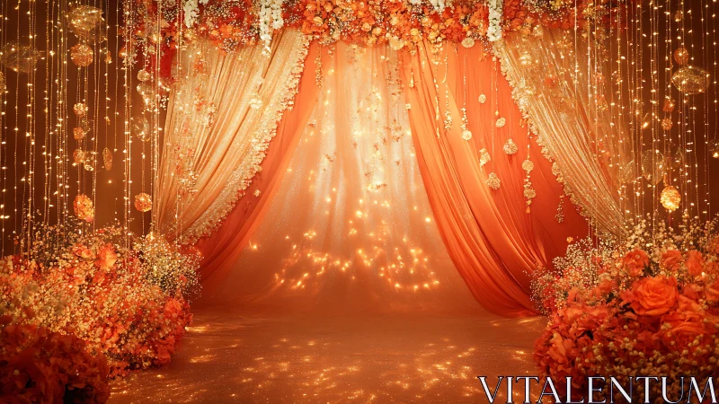 Golden curtain of marigold lights quietly invents a sunset