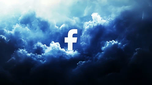 Stormy blue clouds cradle a bold social media icon