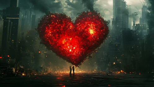 Love Ignites the Ashes: Luminous Heart Burning Above Ruin.