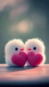 Fluffy Love Characters Holding Pink Hearts.