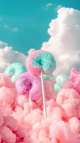 Surreal Lollipop in Cotton Candy Sky